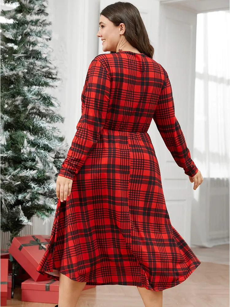 Plaid Surplice Neck Pocket Midi Dress sold by Bloomchic product image thumbnail 5