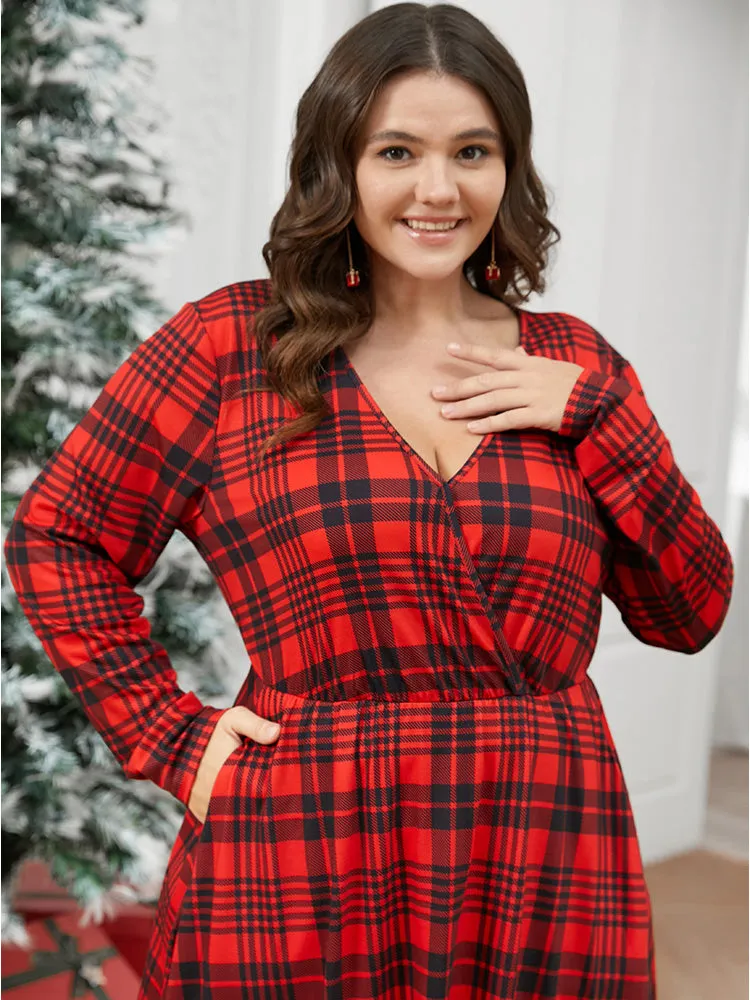 Plaid Surplice Neck Pocket Midi Dress sold by Bloomchic product image thumbnail 3