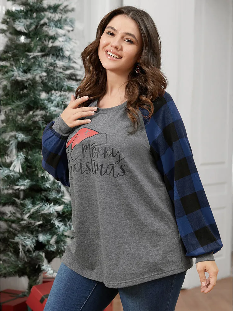 Letter Print Round Neck Plaid Long Tee sold by Bloomchic product image thumbnail 4