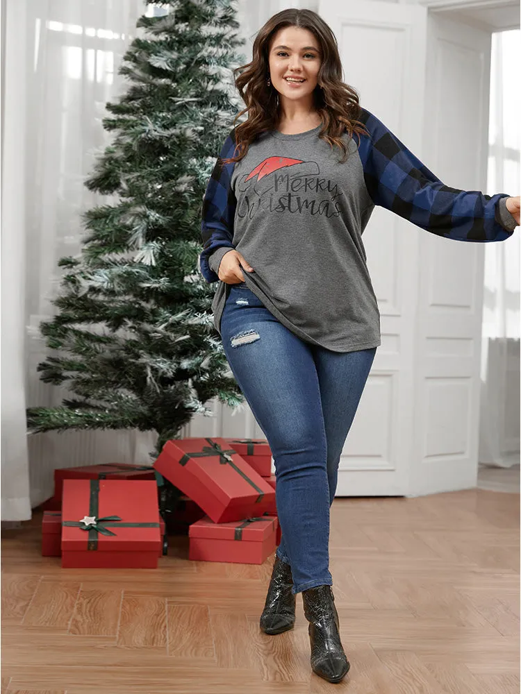 Letter Print Round Neck Plaid Long Tee sold by Bloomchic product image thumbnail 2