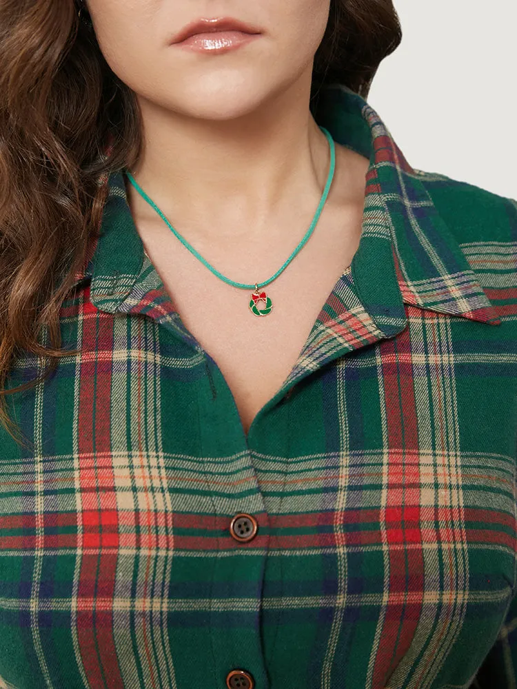 Plaid Button Detail Pocket Belted Arc Hem Dress sold by Bloomchic product image thumbnail 5