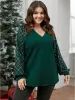 Plaid Patchwork V Neck Textured Sweatshirt sold by Bloomchic