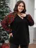 Plaid Patchwork V Neck Textured Sweatshirt sold by Bloomchic