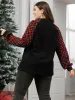 Plaid Patchwork V Neck Textured Sweatshirt sold by Bloomchic