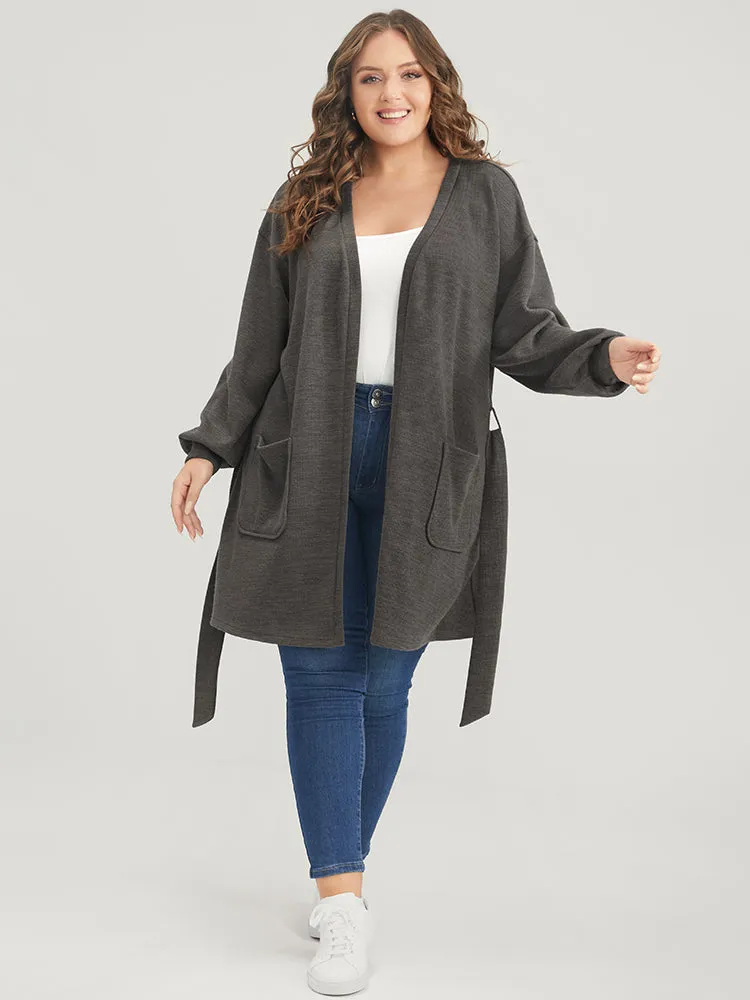 Solid Pocket Belted Open Front Heather Coat sold by Bloomchic product image thumbnail 4