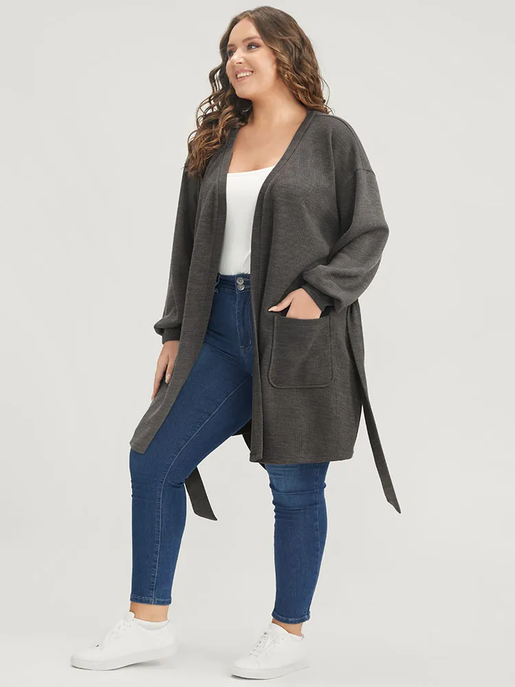 Solid Pocket Belted Open Front Heather Coat sold by Bloomchic product image thumbnail 5