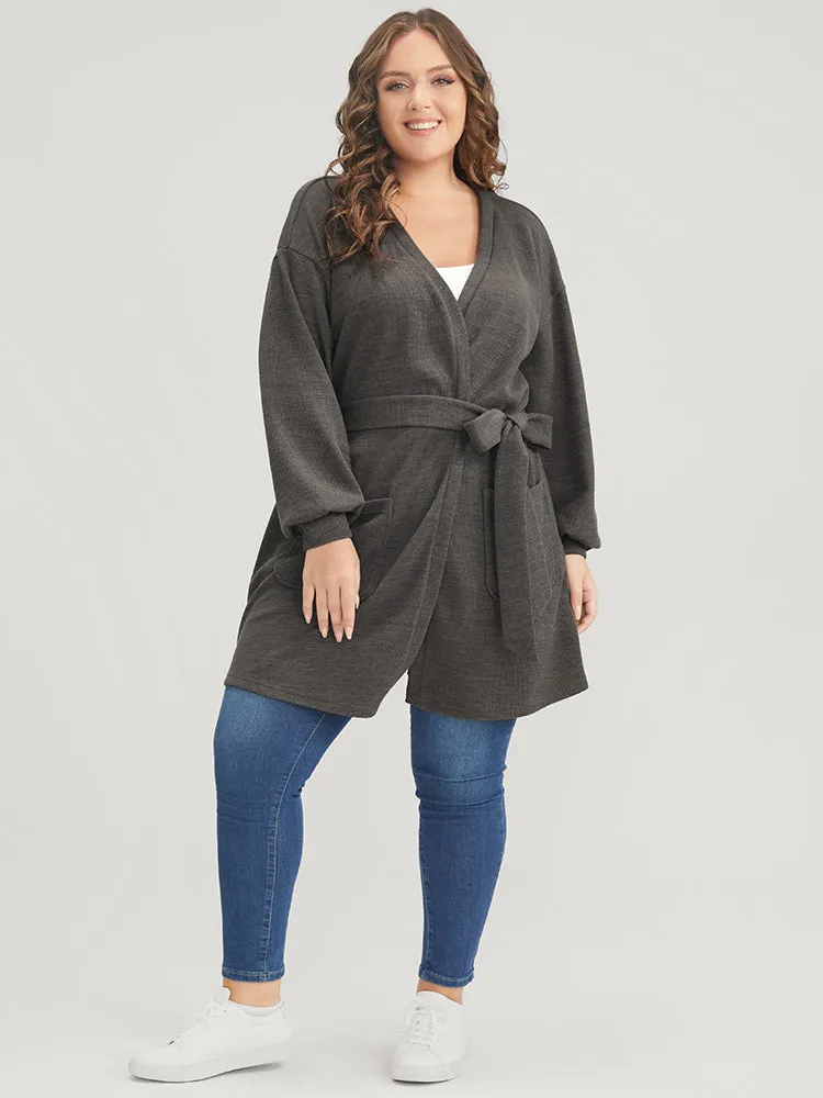 Solid Pocket Belted Open Front Heather Coat sold by Bloomchic product image thumbnail 3