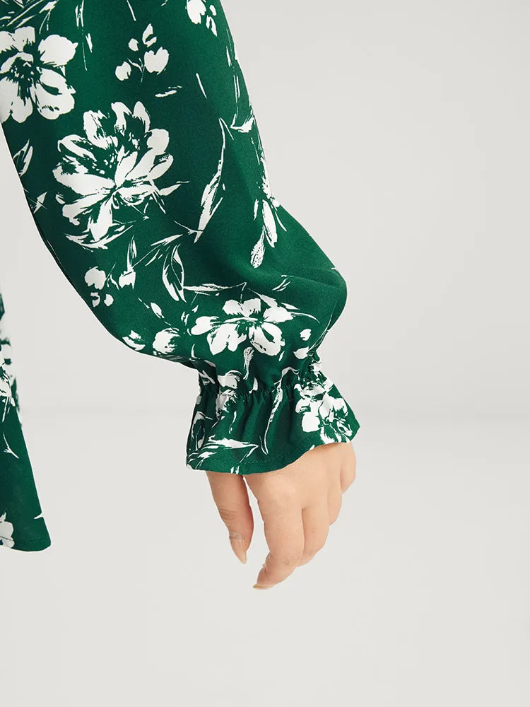 Floral Ruffles Trim Lantern Sleeve Blouse sold by Bloomchic product image thumbnail 3