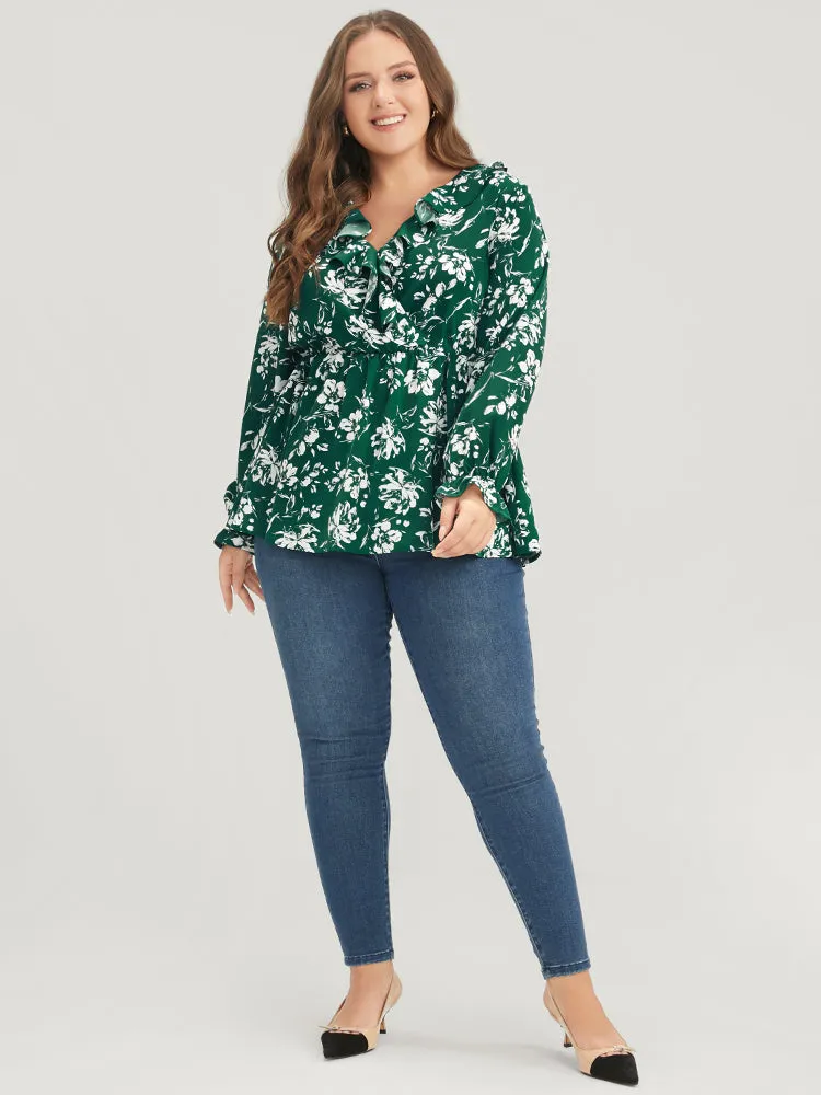 Floral Ruffles Trim Lantern Sleeve Blouse sold by Bloomchic product image thumbnail 4