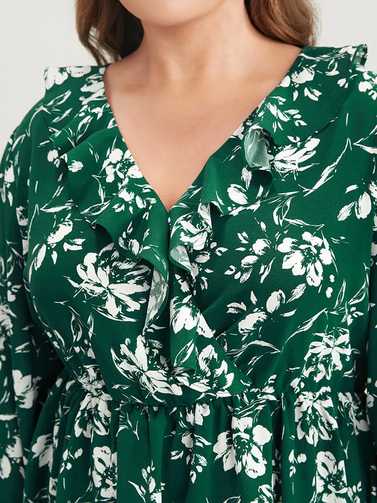 Floral Ruffles Trim Lantern Sleeve Blouse sold by Bloomchic product image thumbnail 5