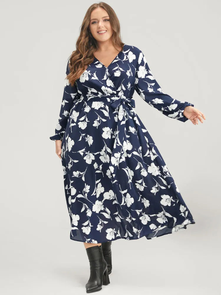 Floral Pocket Surplice Neck Belted Midi Dress sold by Bloomchic product image thumbnail 5