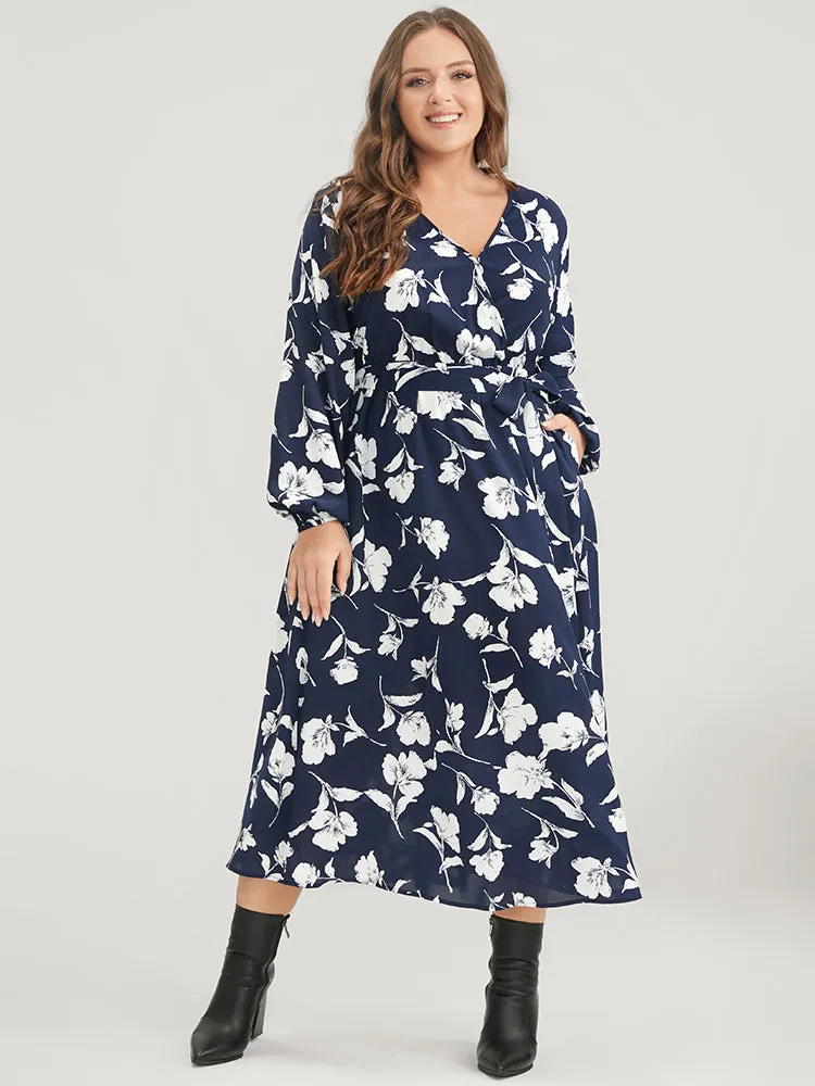 Floral Pocket Surplice Neck Belted Midi Dress sold by Bloomchic product image thumbnail 2