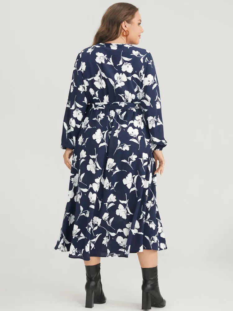 Floral Pocket Surplice Neck Belted Midi Dress sold by Bloomchic product image thumbnail 3
