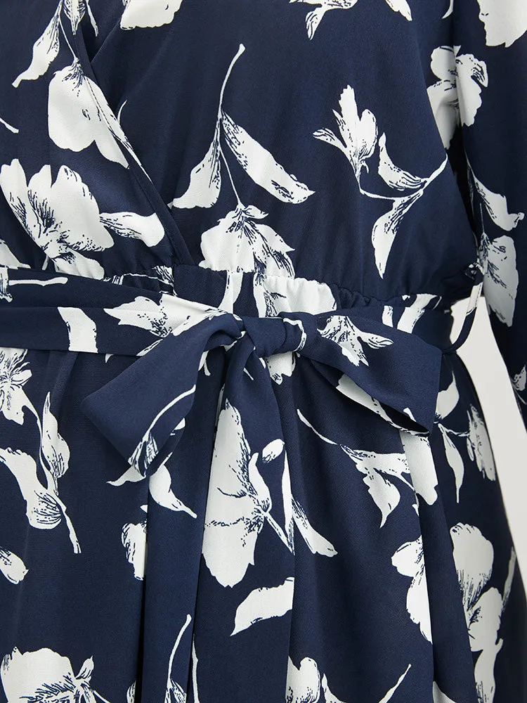 Floral Pocket Surplice Neck Belted Midi Dress sold by Bloomchic product image thumbnail 4