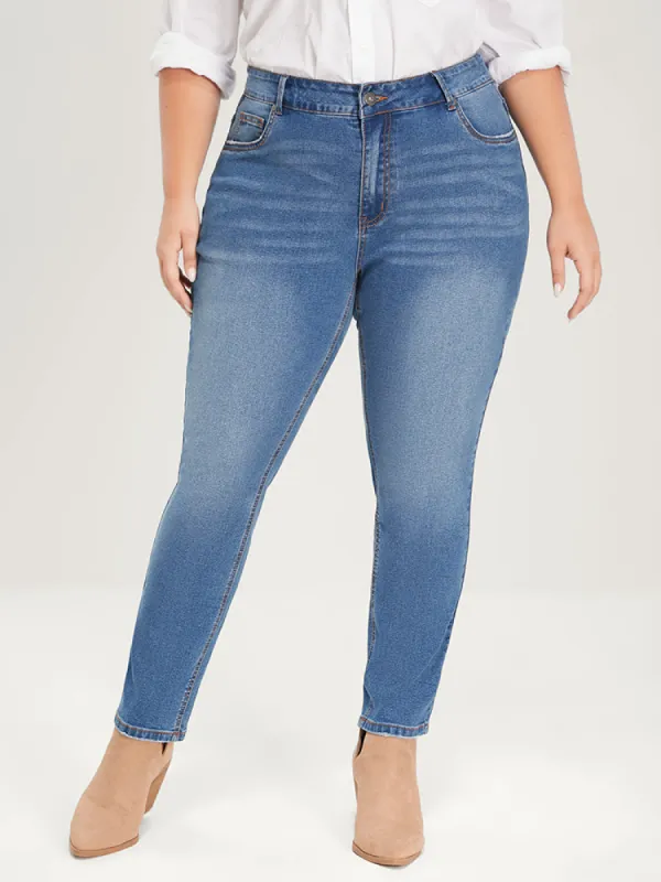 Straight Extremely Stretchy High Rise Medium Wash Jeans sold by Bloomchic