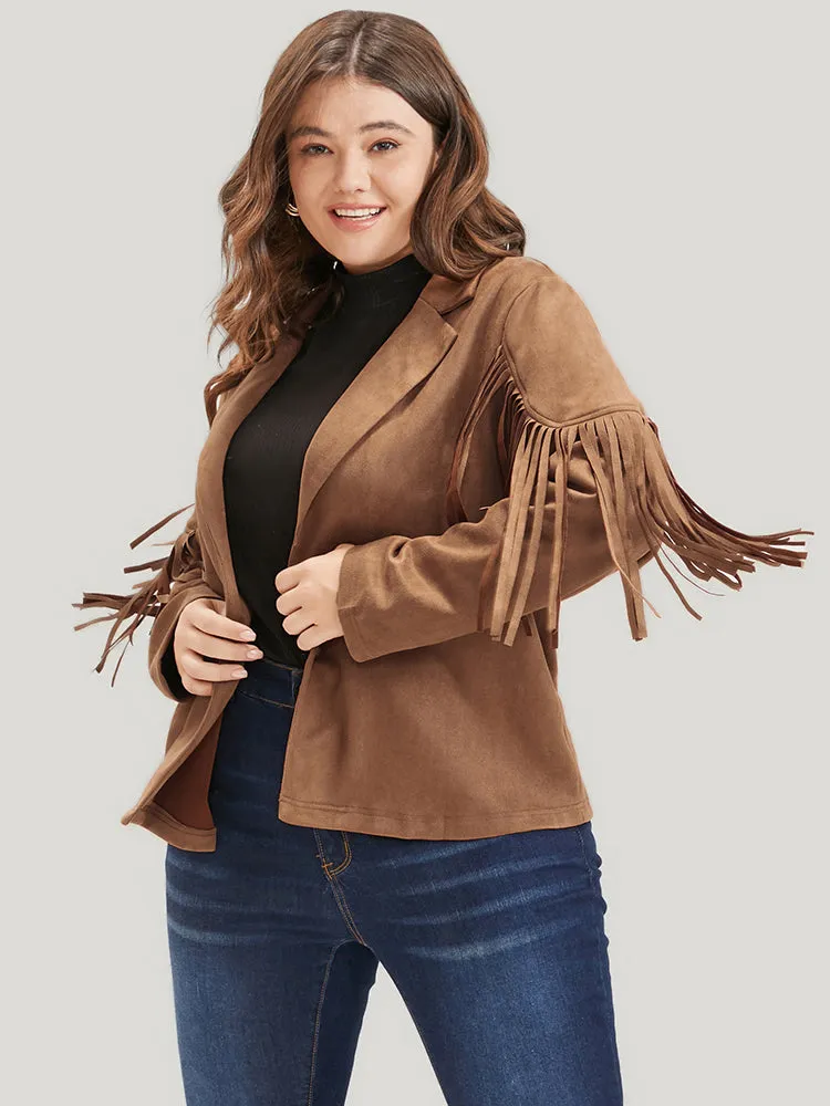 Solid Fringe Trim Open Front Coat sold by Bloomchic
