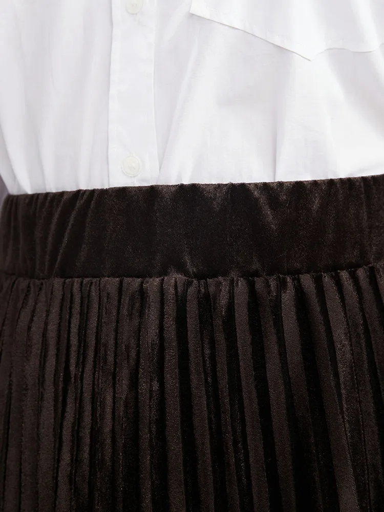 Solid Elastic Waist Velvet Pleated Skirt sold by Bloomchic product image thumbnail 5