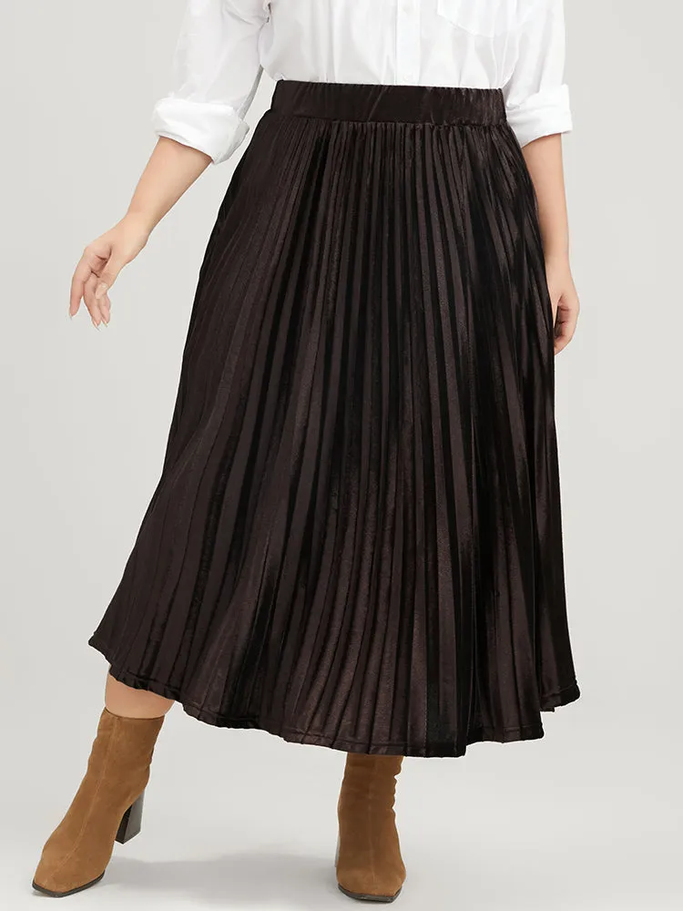 Solid Elastic Waist Velvet Pleated Skirt sold by Bloomchic product image thumbnail 2