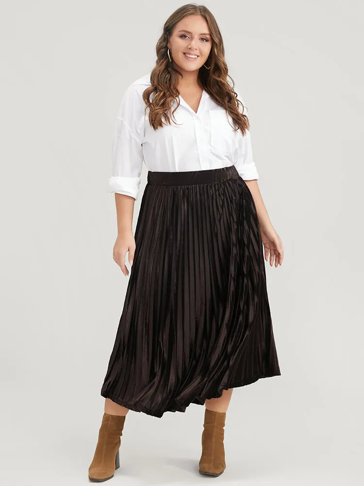 Solid Elastic Waist Velvet Pleated Skirt sold by Bloomchic product image thumbnail 4