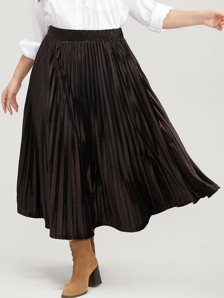 Solid Elastic Waist Velvet Pleated Skirt sold by Bloomchic