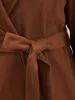 Solid Lapel Collar Belted Pocket Coat sold by Bloomchic