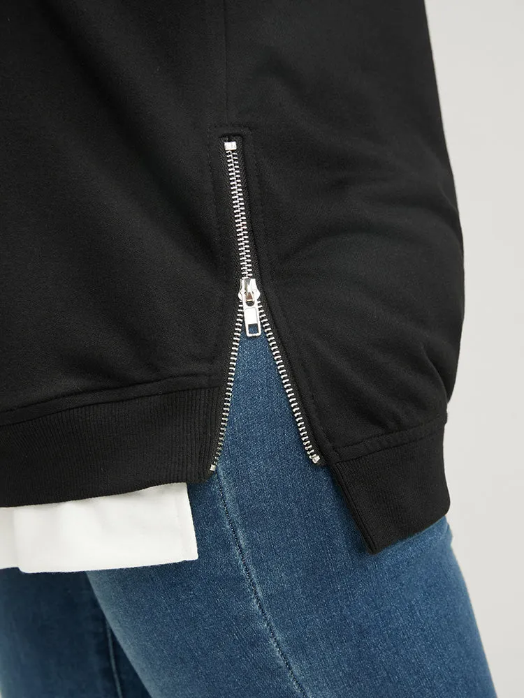 Solid Contrast Zipper Side Lantern Sleeve Sweatshirt sold by Bloomchic product image thumbnail 4