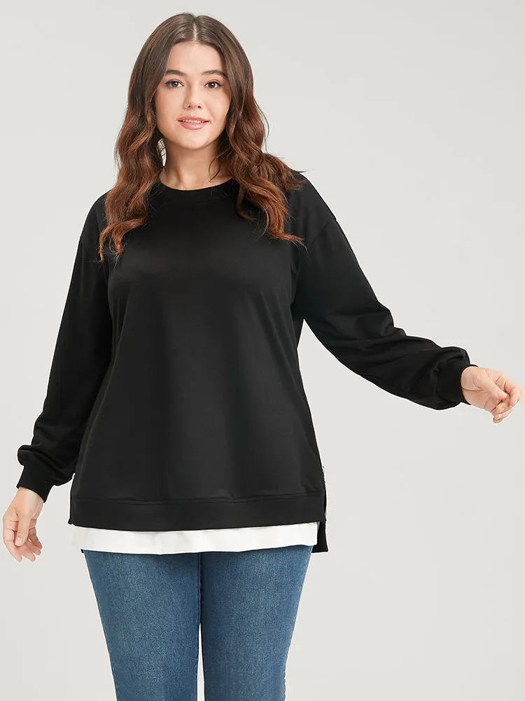 Solid Contrast Zipper Side Lantern Sleeve Sweatshirt sold by Bloomchic