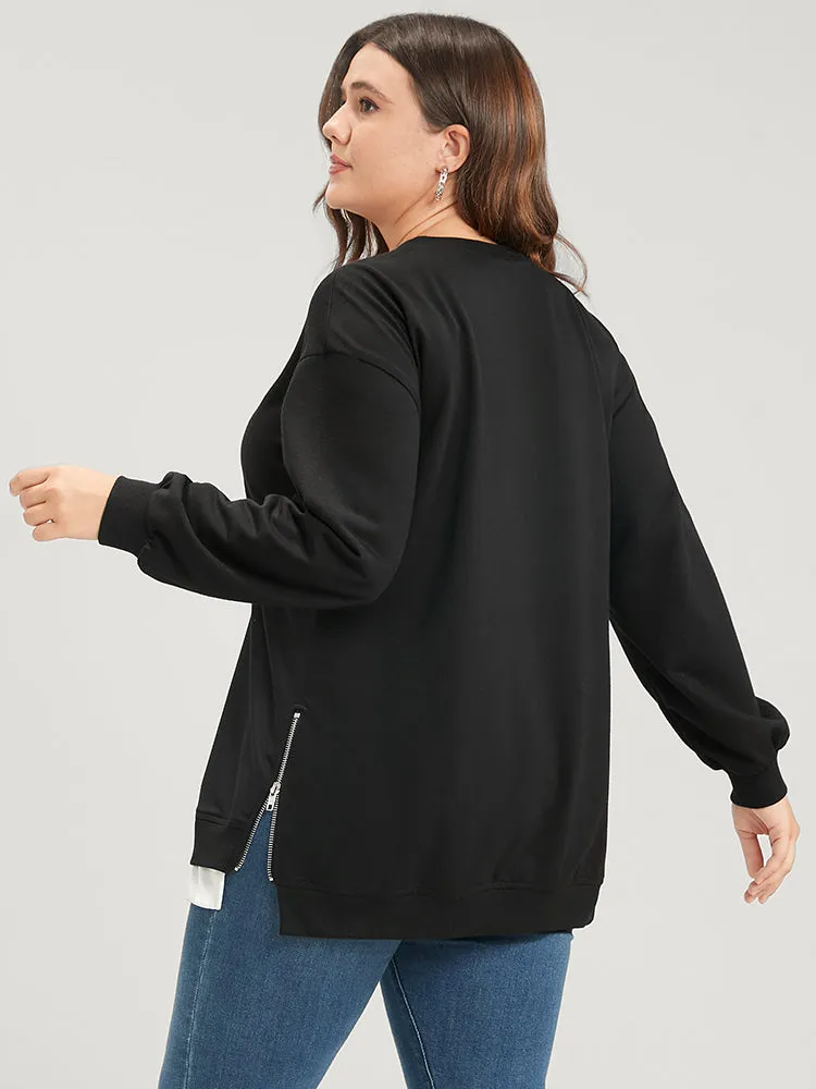 Solid Contrast Zipper Side Lantern Sleeve Sweatshirt sold by Bloomchic product image thumbnail 5