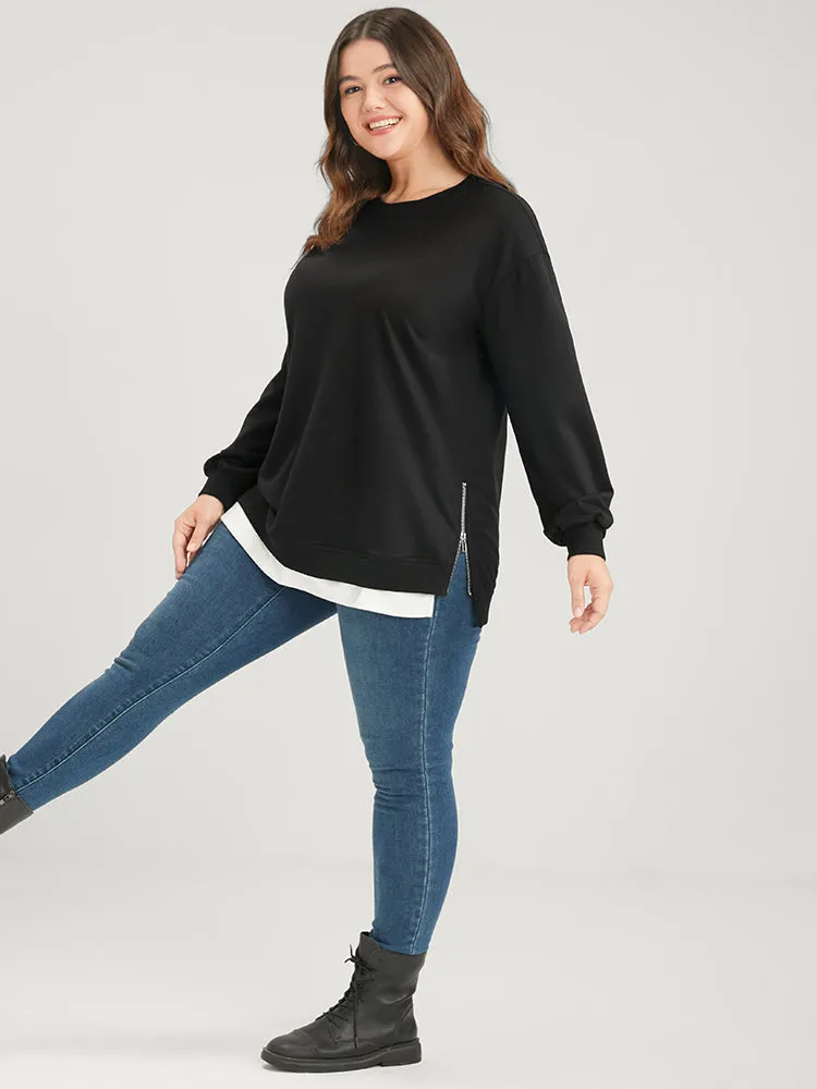 Solid Contrast Zipper Side Lantern Sleeve Sweatshirt sold by Bloomchic product image thumbnail 3