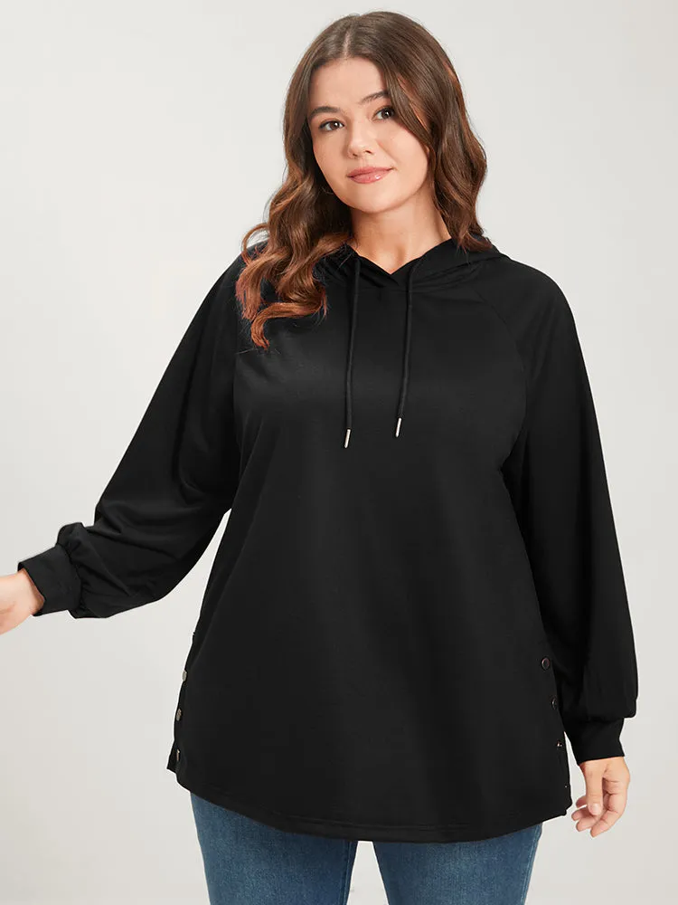 Solid Button Side Drop Shoulder Hooded Sweatshirt sold by Bloomchic