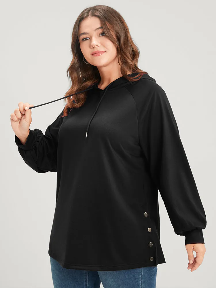 Solid Button Side Drop Shoulder Hooded Sweatshirt sold by Bloomchic product image thumbnail 3