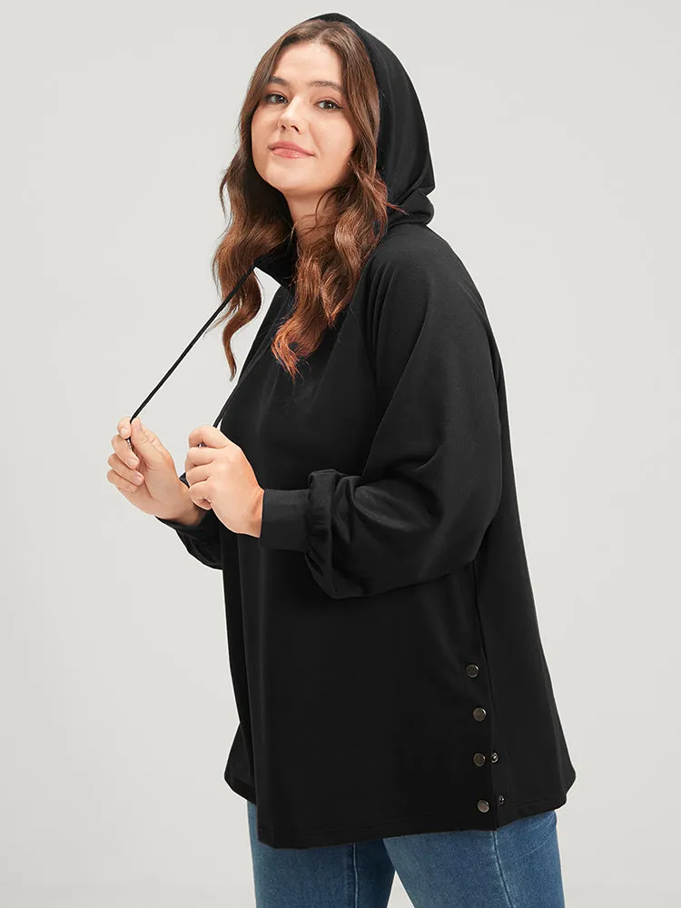 Solid Button Side Drop Shoulder Hooded Sweatshirt sold by Bloomchic product image thumbnail 2