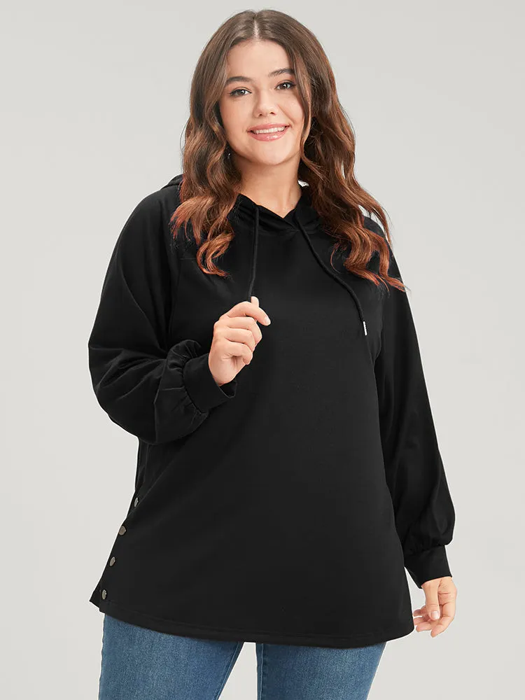 Solid Button Side Drop Shoulder Hooded Sweatshirt sold by Bloomchic product image thumbnail 5