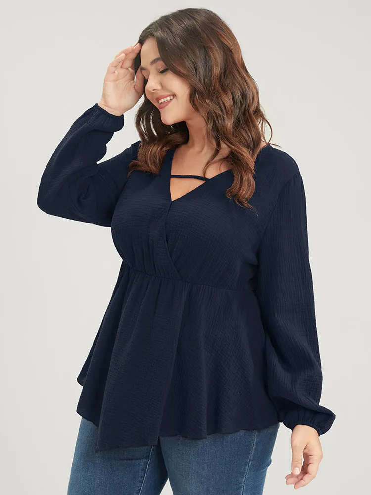 Solid Lantern Sleeve Asymmetrical Hem Wrap Blouse sold by Bloomchic product image thumbnail 4