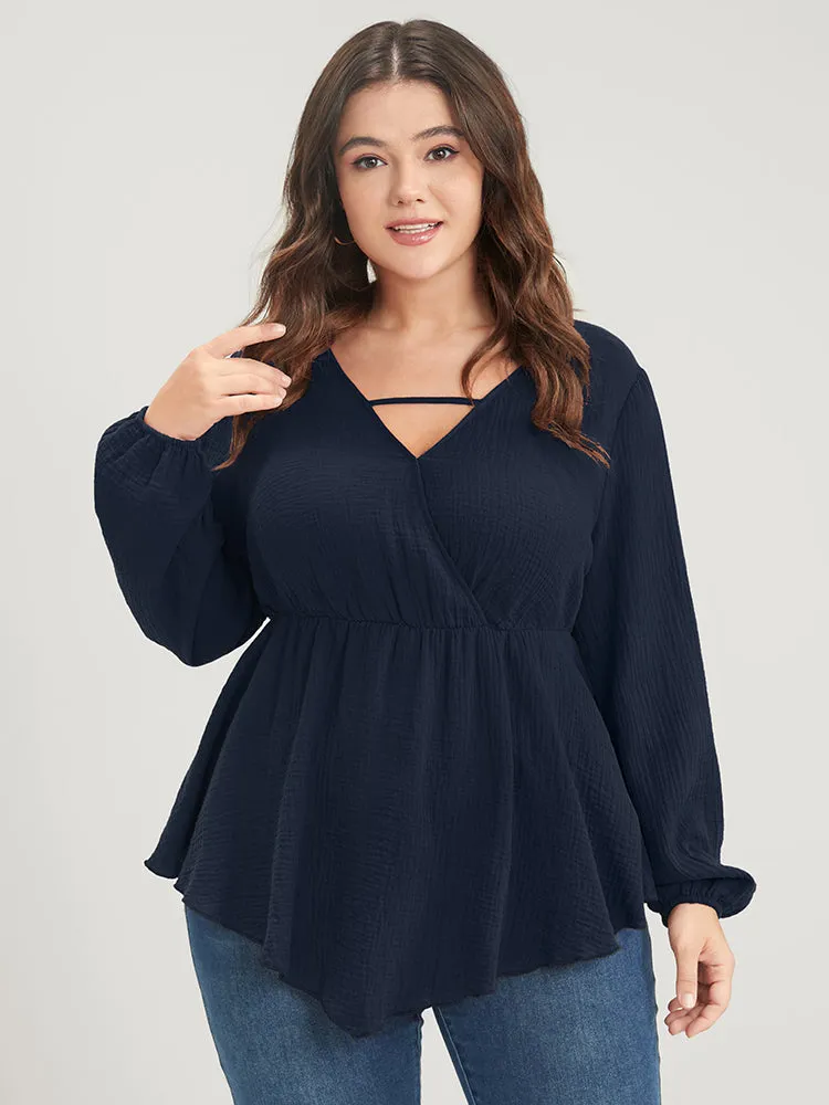 Solid Lantern Sleeve Asymmetrical Hem Wrap Blouse sold by Bloomchic product image thumbnail 5