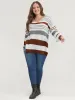 Striped Contrast Pointelle Knit Split Hem Knit Top sold by Bloomchic