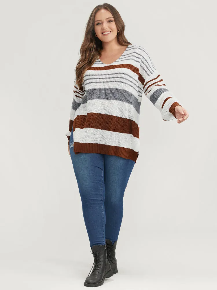 Striped Contrast Pointelle Knit Split Hem Knit Top sold by Bloomchic product image thumbnail 4