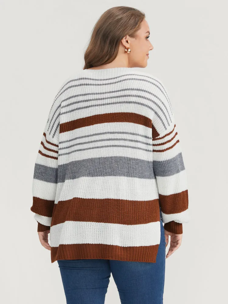 Striped Contrast Pointelle Knit Split Hem Knit Top sold by Bloomchic product image thumbnail 5