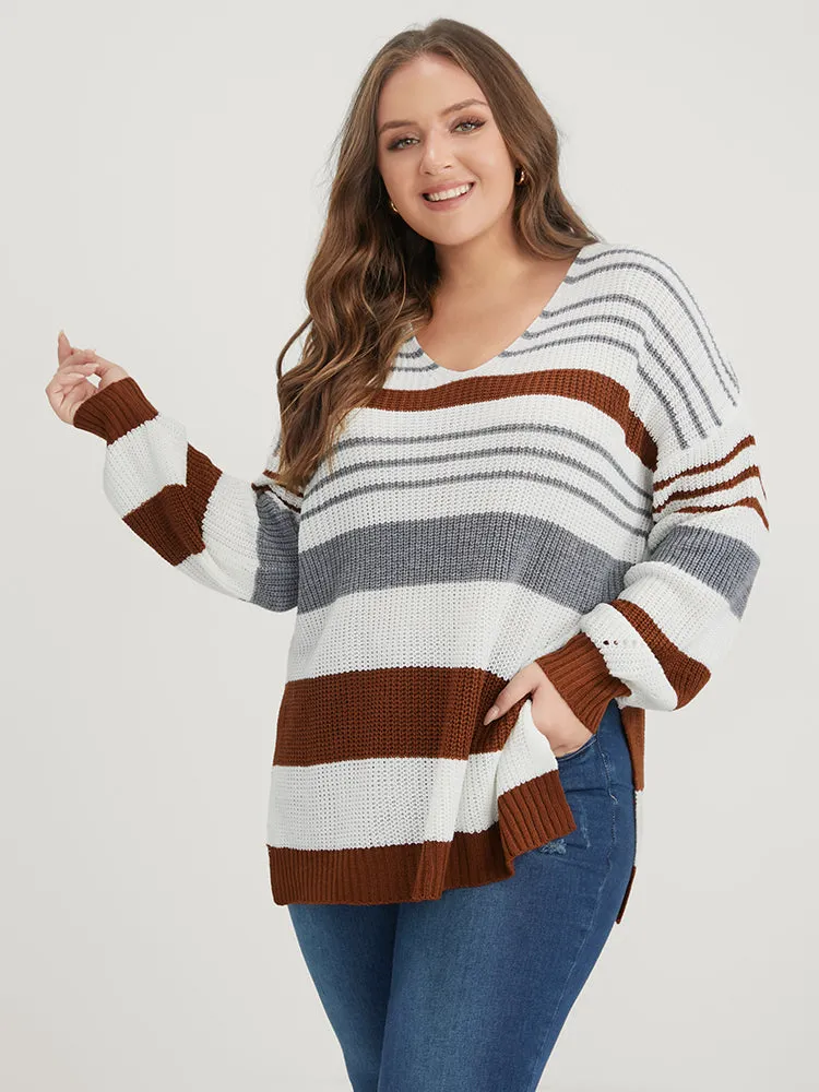 Striped Contrast Pointelle Knit Split Hem Knit Top sold by Bloomchic product image thumbnail 2