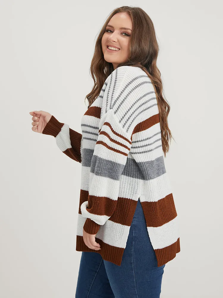 Striped Contrast Pointelle Knit Split Hem Knit Top sold by Bloomchic product image thumbnail 3