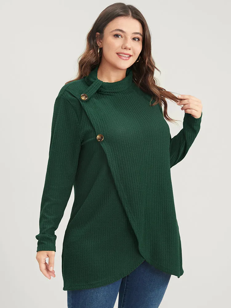 Solid Mock Neck Waffle Knit Wrap Long Tee sold by Bloomchic product image thumbnail 3