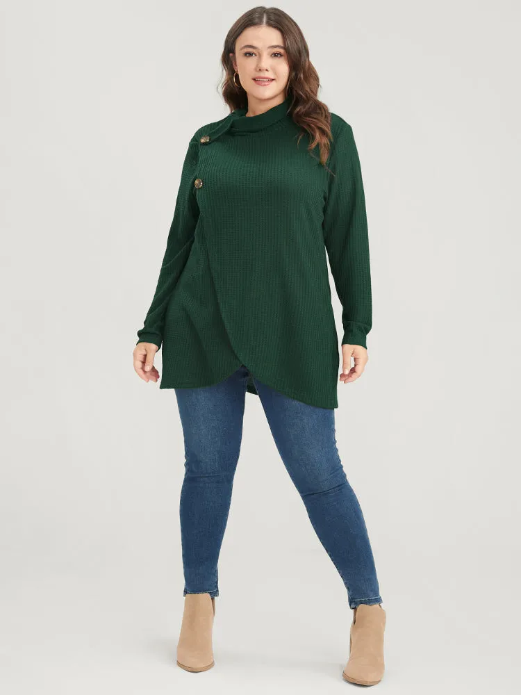 Solid Mock Neck Waffle Knit Wrap Long Tee sold by Bloomchic product image thumbnail 2