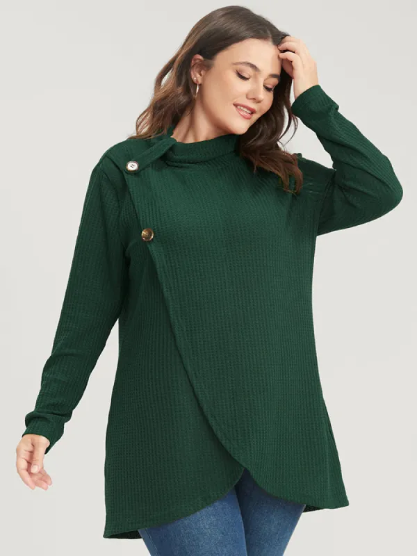 Solid Mock Neck Waffle Knit Wrap Long Tee sold by Bloomchic