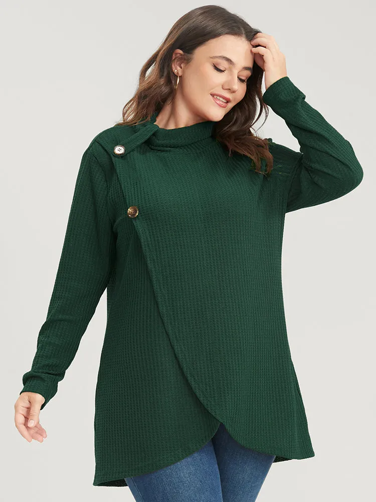 Solid Mock Neck Waffle Knit Wrap Long Tee sold by Bloomchic