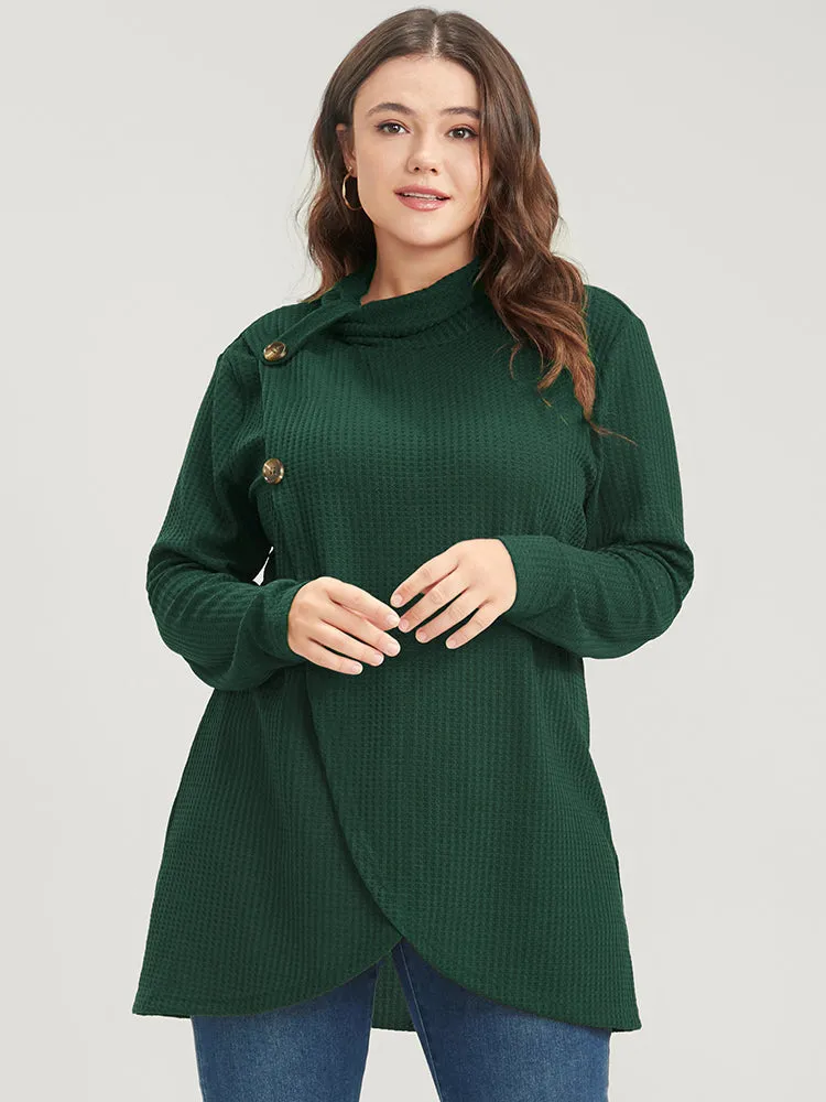 Solid Mock Neck Waffle Knit Wrap Long Tee sold by Bloomchic product image thumbnail 5