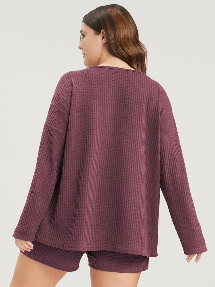 Solid Notched Waffle Knit Pajama Set sold by Bloomchic product image thumbnail 5