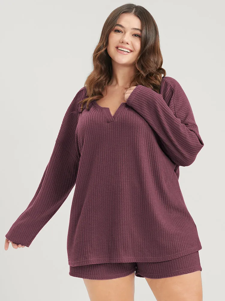 Solid Notched Waffle Knit Pajama Set sold by Bloomchic product image thumbnail 2