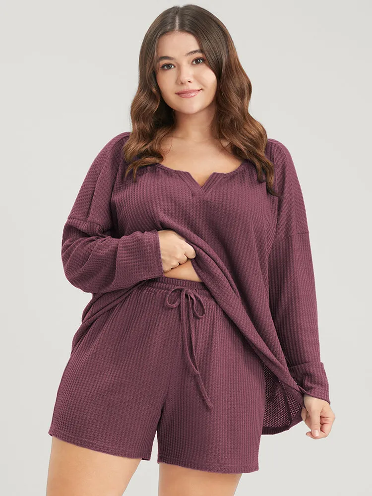 Solid Notched Waffle Knit Pajama Set sold by Bloomchic product image thumbnail 3
