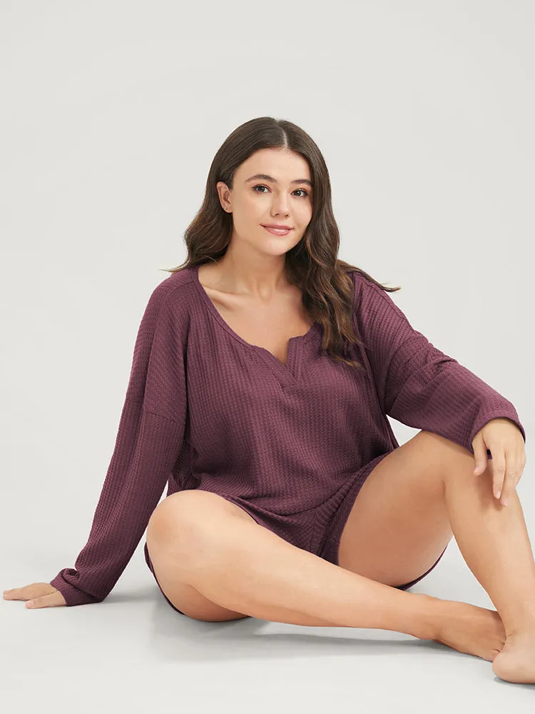 Solid Notched Waffle Knit Pajama Set sold by Bloomchic product image thumbnail 4