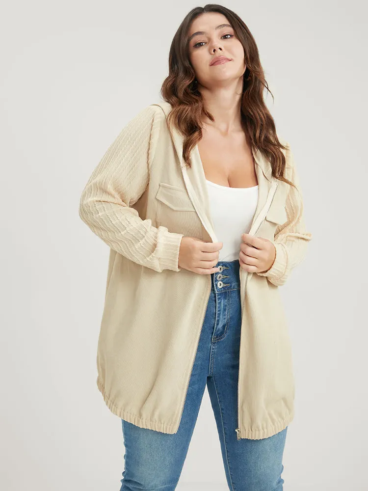 Solid Flap Pocket Zip Up Hooded Coat sold by Bloomchic